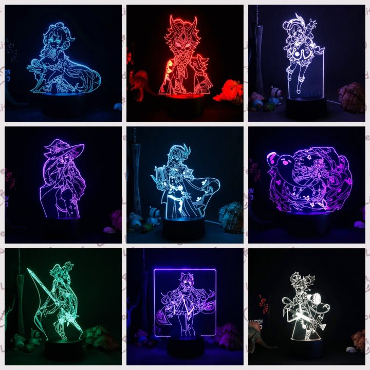 Genshin Impact Ganyu Hu Tao Raiden Shogun Xiao Venti Figure 3D Lamp RGB ...