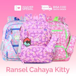Tas Anak Cewek SD Perempuan Laki Laki Ransel Sekolah Hello Kitty dan Doraemon BONUS Tempat Pensil dan Raincover Tas Cahaya Kitty Backpack Sekolah TK SD Anak Cewek Cowok Bahan Bagus Kuat Berkualitas FREE Raincover dan Pencil Case Tas Ransel Anak Motif