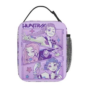 PUDE ความจุขนาดใหญ่ กระเป๋าอาหารกลางวัน KPop Demon Hunter ทนต่อการสึกหรอ ลายล่าปีศาจ KPop สำหรับสาวๆ กระเป๋าอาหารกลางวันเก็บความร้อน ของขวัญ ออกซ์ฟอร์ด ชุดอาหารการ์ตูนสำหรับเด็ก ทริปโรงเรียน