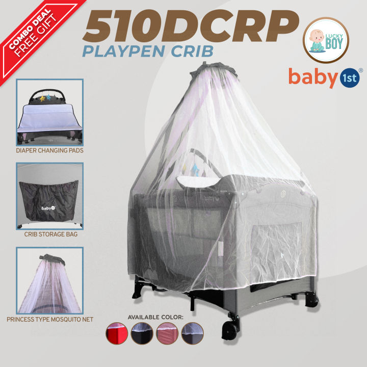 Baby 1st Crib for Baby Princess Type Playpen Grey with Mosquito