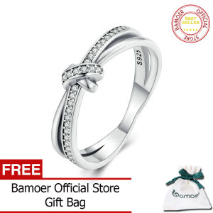 BAMOER Nhẫn Đeo Tay Nút Thắt Hai Lớp Bằng Bạc Ý S925 Nhẫn Xếp Chồng Lên Nhau Cho Nữ Trang Sức Tinh Xảo Thiết Kế Nguyên Bản SCR896