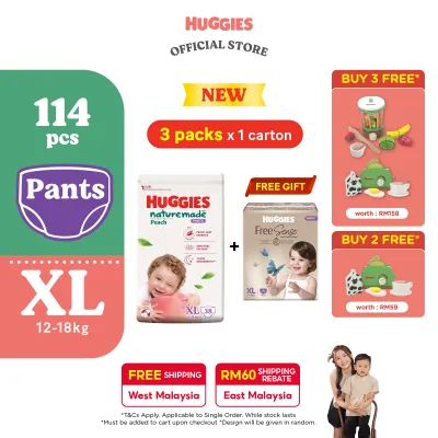 [Cherish 30.09 - 02.10] Huggies Naturemade Peach Pants XL38 (3 Packs) FOC Huggies Free Sense Pants Diapers XL28