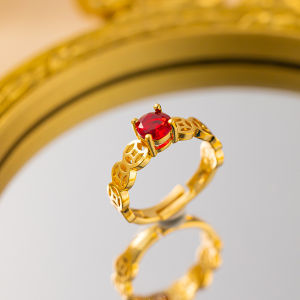 Pharaoh🍓Cincin Koin Uang Keberuntungan Cincin Ceruk Modis yang Dapat Disesuaikan Cincin Terbuka Zirkon yang Indah