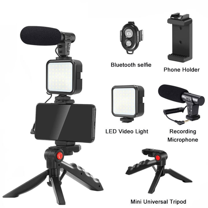Phone Holder Photography Lighting Smartphone Video Kit Microphone LED  Selfie Tripod Recording Handle Portable Stabilizer Bracket