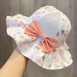DOWNA Màu đơn sắc Mũ cá sấu nơ công chúa Thoáng khí Vành mũ xếp nếp Mũ chống nắng Thời trang Nơ ngọt ngào Mũ chống nắng mùa hè cho mùa hè