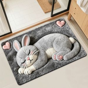 YESHE 4060cm Thảm trải sàn hình mèo dễ thương Gấu trúc/Vịt/Thỏ Chống trơn trượt Thảm nhỏ đặt trước cửa phòng ngủ Sáng tạo Hấp thụ nước Thảm trải sàn Dành cho trà trong phòng khách