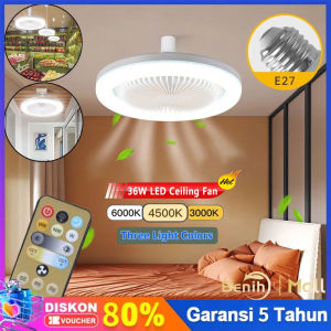 36W 100% Ori 3 In 1 Kipas Angin Plafon Lampu Gantung E27 Lampu Kepala Kipas Lampu Flush Mount untuk Kamar Tidur Kantor Bisa COD Benih
