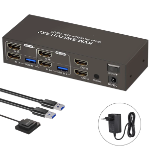 HDTV 2X2 Matrixes สวิตช์สำหรับเกมส์ PC คอนโซลแสดงผลคู่ USB3.0ฮับโลหะมาตรฐานยุโรป
