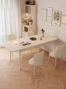 Dining Table Retractable Foldable Solid Wood French Dining Table Rectangular Folding Table And Chairs For Small Home Use