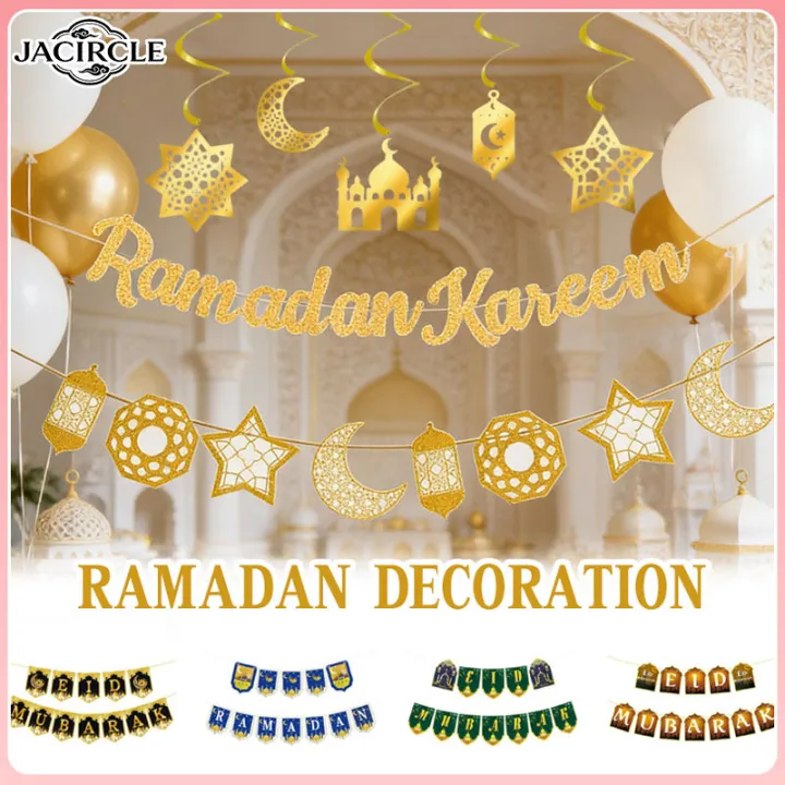 JACIRCLE 2026 Ramadan Mubarak Moon Star Mosque Hanging Swirl Ornament ...