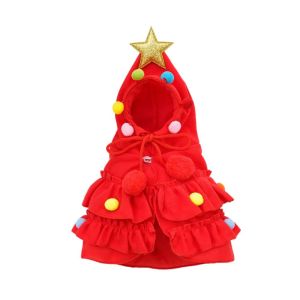 OUTOPEN Plush Pet Christmas Cloak Comfortable Dog Christmas Clothes Pet Christmas Tree Costume Funny Soft Dog Transformation Cloak New Year ShihTzu
