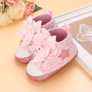 Girls Shoes Fashion Pentagram Baby Sneakers Sweet Bow Soft Sole Non-Slip First Toddler High Cut Shoes 0-9-18Months Christmas present#E23