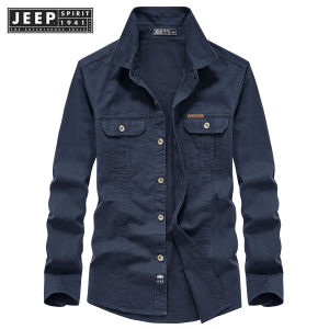 Jeep Spirit 1941 estd mens long sleeved shirt thin tool insertion shirt mens loose casual shirt oversized size M-8XL