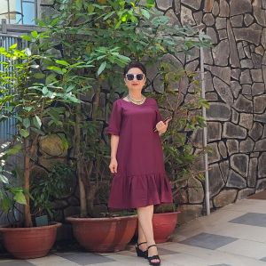 Đầm Trung Niên Nhún Bèo Babydoll. Đủ Size từ 48kg đến 90kg.