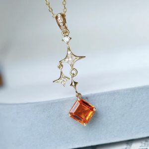 18K Pure Rose Gold Pendant Natural Diamond Inset Fine Jewellery Natural 1.2 Carat Top Grade Spessartine Pendant Gem Necklace