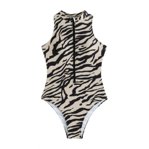 Womens Zebras Printed Swimwear Female High Cut Swimming Suit Ladies 1 Pc Swimsuit Zip Up Bathing Suit for Beachwear
