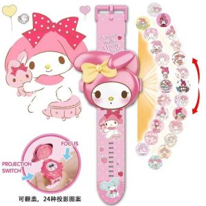 Cute Kitty Toys Set 3D Projection Digital Watch Kuromi Melody Anime Action Figures Model Toy Kid Gift
