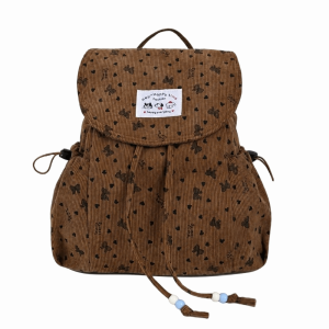 EGRT Lightweight Bow Print Corduroy Backpack Casual Large Capacity Bookbag Stylish Versatile Drawstring Daypack Women