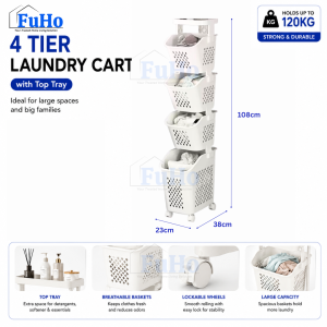 FuHo SortPro Laundry Cart | Collapsible Storage Trolley | Clothes Rack | Clothes Trolley | Laundry Basket (TL0055)