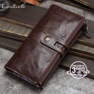 CONTACTS Genuine Leather Men Wallet male Coin Purse Long Walet Zipper cartera With Phone Pocket Money Bag Card Holder