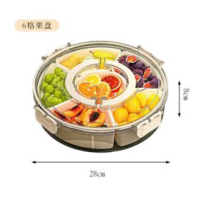 With Handle Six Division Rotating Fruit Tray Sealed Moisture-Proof Dry Fruit Tray Portable Modern Home Round Snack Box With Lid