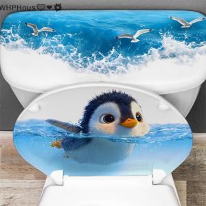 WP💓💛💖 Creative Self-adhesive Cute Penguin Toilet Stickers Waterproof Bathroom Decals Decoration