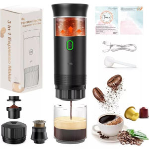 Qimedo Portable Espresso Maker Electric Travel Coffee Machine for Office Travel Camping Fit Coffee Powder & Coffee Capsule