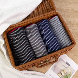 4 條裝男士內衣親膚舒適條紋中腰平角內褲熱銷涼爽透氣