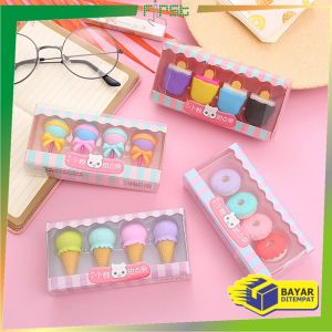 FH-A53 Penghapus Pensil Set 4IN1 Motif Lolipop / Alat Tulis Penghapus Lucu Isi 4pcs Karakter Donat Eraser Ice Cream Import