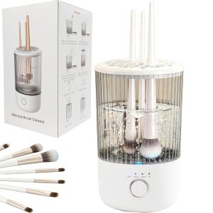 Máy làm sạch cọ trang điểm bằng điện máy làm sạch cọ trang điểm đa chức năng tích hợp khởi động chỉ bằng một nút bấm phù hợp với nhiều loại cọ và dụng cụ trang điểm khác nhau.