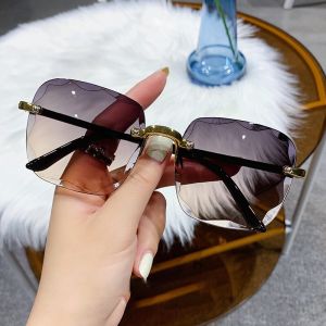 Womens Square Rimless Sunglasses Fashion Gradient Design Sunglasses UV Protective Glasses