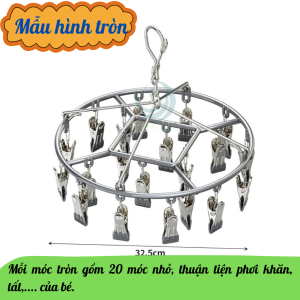 Móc phơi quần áo inox 360 độ Giàn phơi đồ đa năng inox cao cấp Móc treo đồ nhỏ có kẹp inox tiện lợi Giá treo phơi tất đồ lót khăn tay bằng inox Móc phơi 20-28 kẹp inox xoay tròn/ chữ nhật Móc phơi inox tiết kiệm không gian