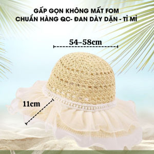 Mũ Cói Nữ Đi Biển Vành Rộng Chống Nắng Phối Hạt Màu Sắc Cói Mềm Gấp Gọn TS