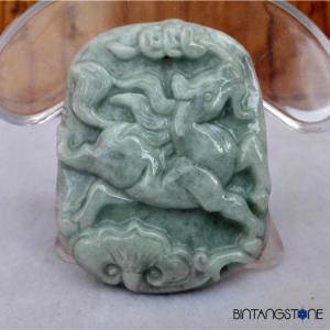 Vintage Real Jade Jadeite Burma Type A Liontin Giok Cina Kuno Shio Kuda Certified Natural Pendant Horse Sertifikat