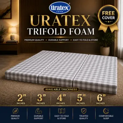 Tri-fold URATEX foam Mattress 2 3 4 5 & 6 Inches Thickness with Free foam Cover