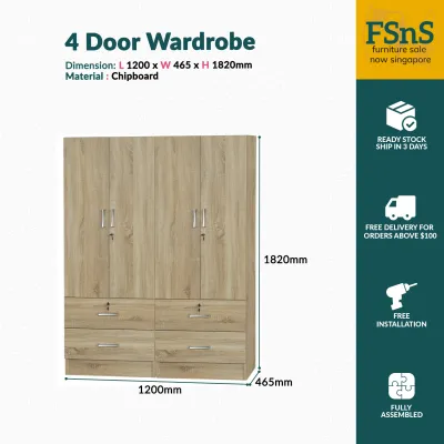 SG Ready Stock Wardrobe / Storage (4 Door)