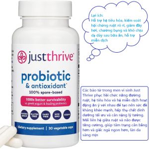 Men vi sinh & chất chống oxy hóa justthrive probiotic & antioxidant 30 vegetable caps giảm hội chứng ruột rò rỉ giảm đầy hơi chướng bụng khó chịu dạ dày của Mỹ