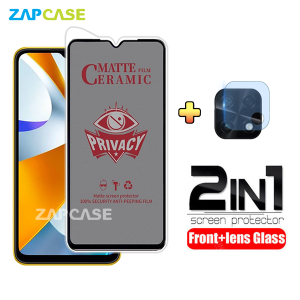 PAKET 2in1 Anti Gores Layar Privacy Xiaomi Poco C40 Free Tempered Glass Camera Lens