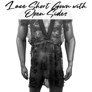 Mens Lifestyle: Nylon Floral Lace Night Gown with Side Flap (CMK008)