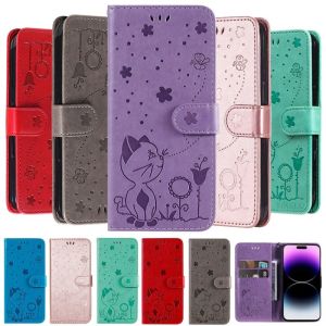 Cute Cat Case for Samsung Galaxy S9 S8 S7 S6 A9 A9s A7 A6 A5 A3 Xcover 7 5 Edge Plus 5G Leather Wallet Flip Casing Cartoon Protective Phone Cover