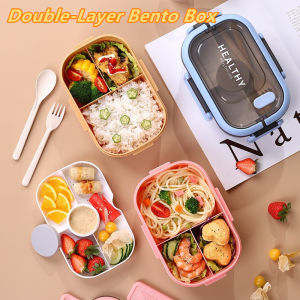 Double Layer Lunch Box Microwaveable Bento Box Pinic Box 1200ml Food Storage Utensils With Handle