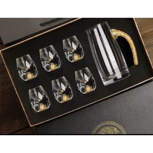 Bộ Ly thủy tinh 7 Món Bộ ly Rượu Pha lê dày dặn đẹp thiết kế sang trọng tiện lợi Cốc thủy tinh quay vàng