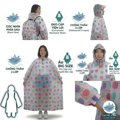 Áo mưa giá rẻ - áo mưa người lớn nilon hoạ tiết bong bóng cute