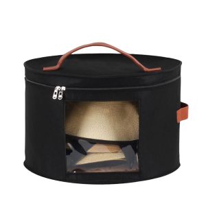 Hat Storage Box with Lid Foldable Felt Hat Box Large Round Travel Hat Bucket