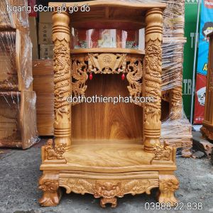 Bàn thờ thần tài ông địa gỗ gõ đỏ ngang 68 cm cột 10 cm hộp đèn