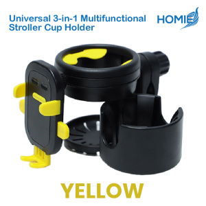 HOMIE Universal 3-in-1 Multifunctional Stroller Cup Holders with Phone Holder/360° Rotate Adjustment
