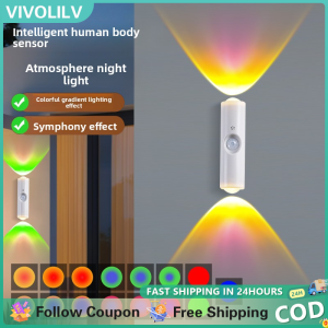 VIVOLILV RGB Gradient LED Night Light Intelligent Motion Sensor Wireless Led Lights Dimmable Wall Lights Indoor Design Outdoor Magnetic Wall Lamp
