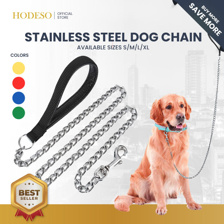 thumbnail interactive-video image 1 of Heavy Duty Metal Chain Dog Lead – 32 Inch Long, 4mm Chain, Padded Handle – 11 Colors Available 1 of 5