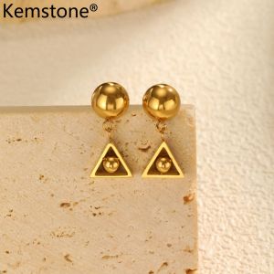 Kemstone Geometric Triangle Round Bead Earrings 18K Gold Stainless Steel Fashion Jewelry for Women