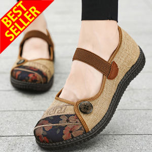 QINGSHUI Sepatu pantofel bordir tangan wanita. Sepatu flat slip on wanita. Sepatu jalan santai wanita gaya Korea. Sepatu kantor harian wanita